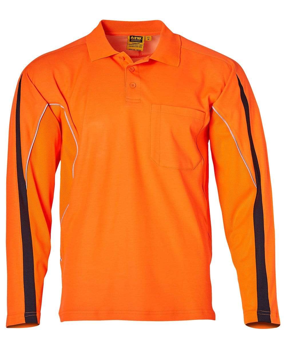 Australian Industrial Wear Work Wear Fluoro Orange/Navy / S HI-VIS LEGEND LONG SLEEVE POLO Men's SW33A